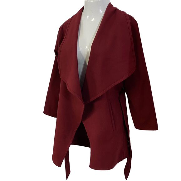 Fashion Nova Blazer Womens Medium Red Waterfall Belted Jacket Office Casual Fall - Picture 7 of 11
